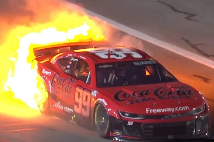 Daniel Suárez's Car Catches Fire
