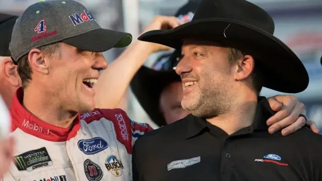 Kevin Harvick Celebrates Tony Stewart's Big Victory