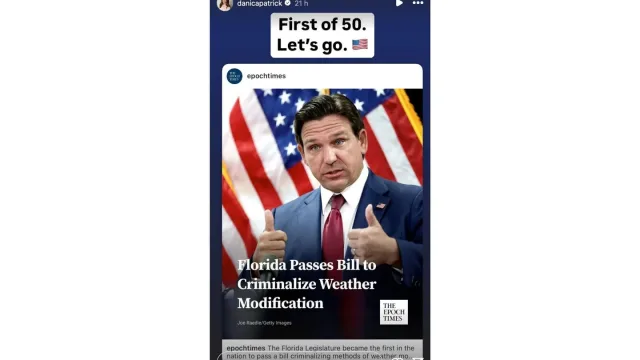 Danica Patrick political stance on Florida weather modification bill