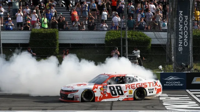 Connor Zilisch celebrates first oval win with dramatic post-race antics