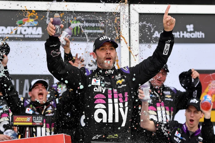 Jimmie Johnson post-win pizza and beer