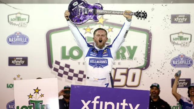 Justin Allgaier celebrates Nashville Xfinity win with unique trophy moment