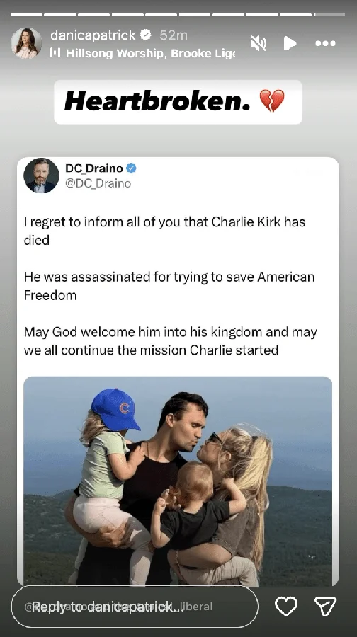 Danica Patrick reacts to Charlie Kirk death Danica Patrick reacts to Charlie Kirk death